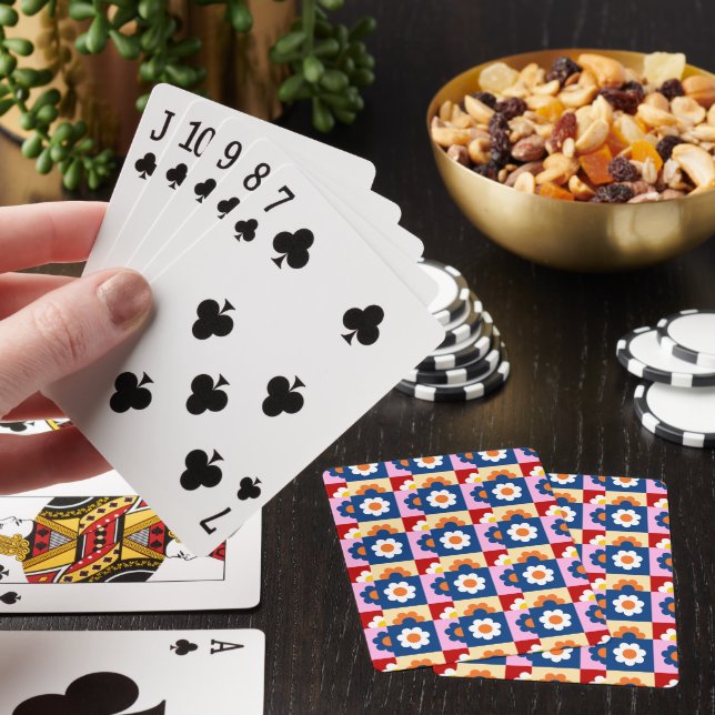 Retro söta färgglada blommor Mönster  Casinokort (På plats)