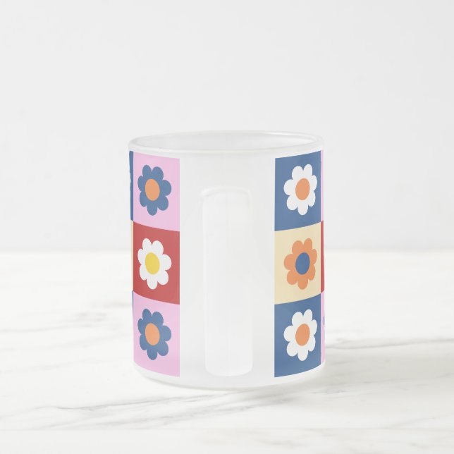 Retro Söta färgglada blommor Mönster  Frostad Glasmugg (Handtag)