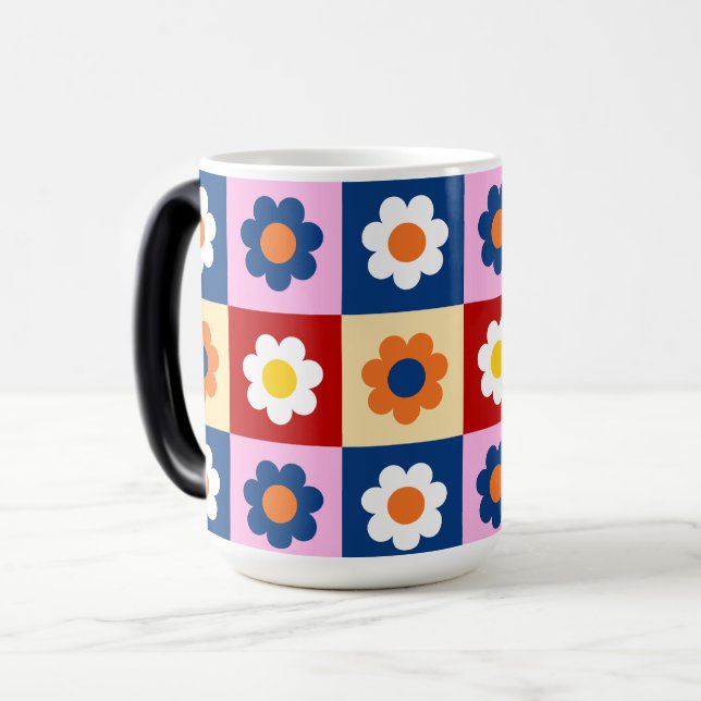 Retro Söta färgglada blommor Mönster  Magisk Mugg (Framsida vänster)