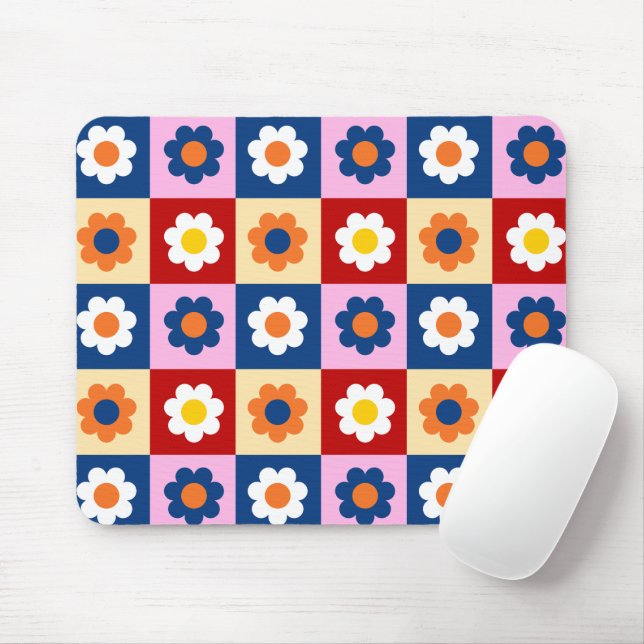 Retro söta färgglada blommor Mönster  Musmatta (Med mus)