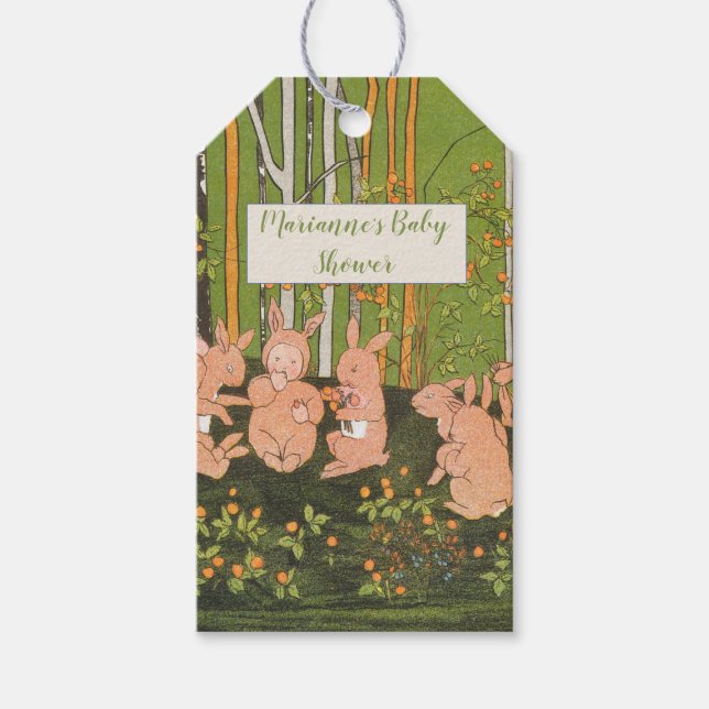 Retro Söta Kanin Barnkalas Presentetikett (Framsidan)