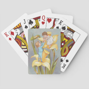 Retro söta söta valentin, barn och påskliljor casinokort