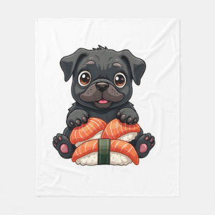 Retro söta svarta mops sushi serie vektorillustrat fleecefilt