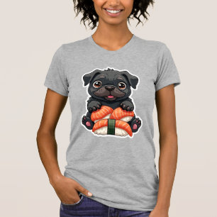 Retro söta svarta mops sushi serie vektorillustrat t shirt