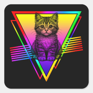 Retro Sött Katt Fyrkantigt Klistermärke