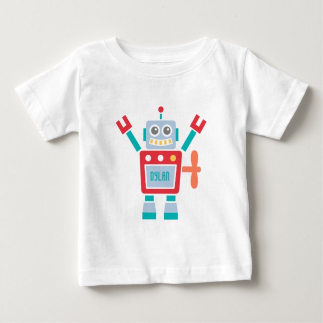 Retro Sött Robotspel för Baby Pojkar Tee (Framsida)