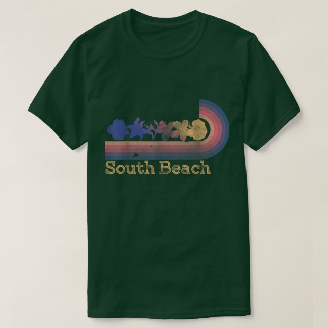Retro South Beach Tropical Flowers 80 s Stil Surfi T Shirt (Design framsida)
