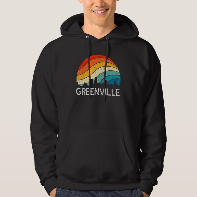 Retro South Carolina City Greenville Skyline Vinta Hoodie (Framsida)