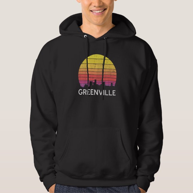 Retro South Carolina City Greenville Skyline Vinta Hoodie (Framsida)