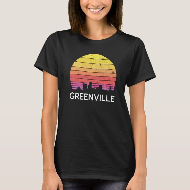 Retro South Carolina City Greenville Skyline Vinta T Shirt (Framsida)