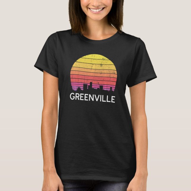 Retro South Carolina City Greenville Skyline Vinta T Shirt (Framsida)