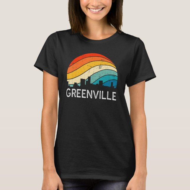 Retro South Carolina City Greenville Skyline Vinta T Shirt (Framsida)