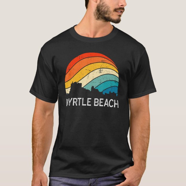 Retro South Carolina City Myrtle Beach Skyline Vin T Shirt (Framsida)