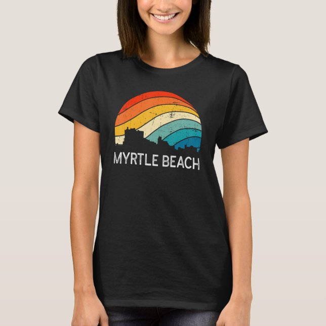 Retro South Carolina City Myrtle Beach Skyline Vin T Shirt (Framsida)