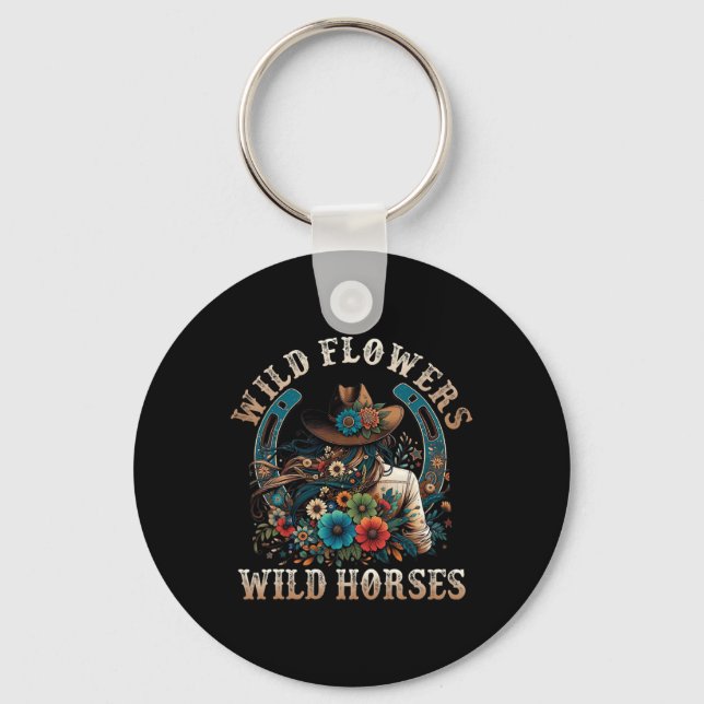 Retro Southern Sunset Cowgirl Vild Flowers - Vild Nyckelring (Framsida)
