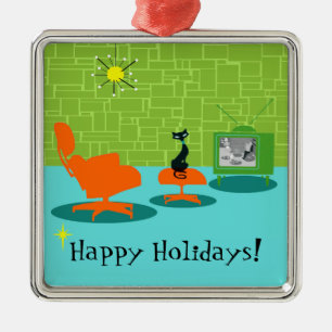 Retro Space Age Kattunge jul Ornamet Julgransprydnad Metall