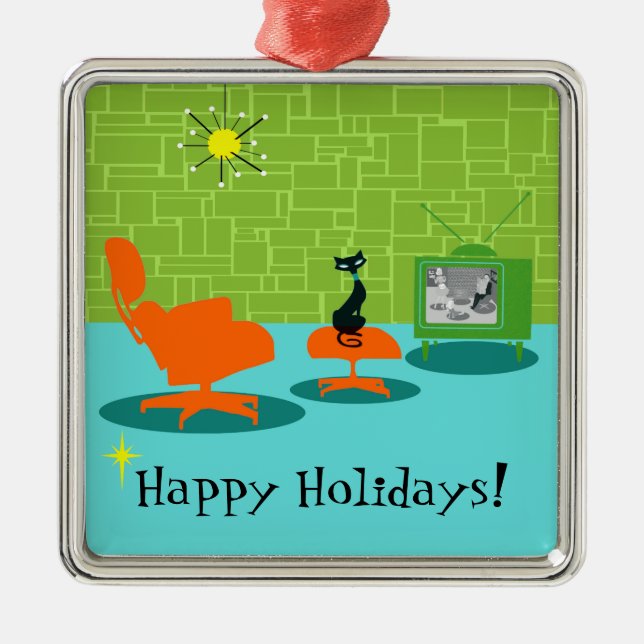 Retro Space Age Kattunge jul Ornamet Julgransprydnad Metall (Framsidan)