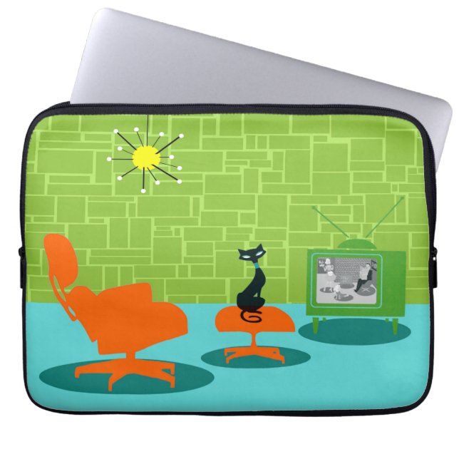 Retro Space Age Kattunge Laptop sleeve (Framsidan)
