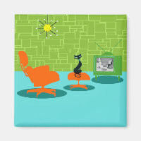 Retro Space Age Kattunge Magnet