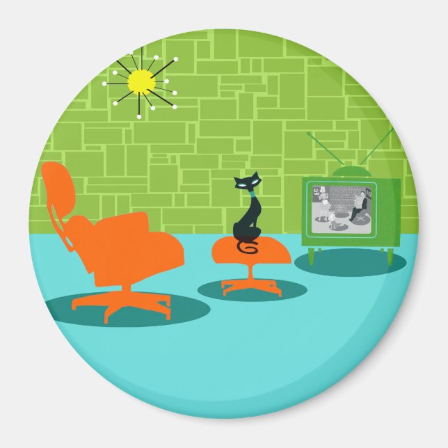 Retro Space Age Kattunge Magnet (Framsidan)