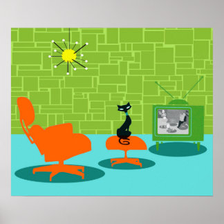 Retro Space Age Kattunge Poster