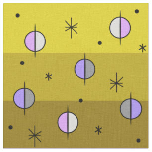 Retro Space Age Planets Stars Ochre Gult Tyg