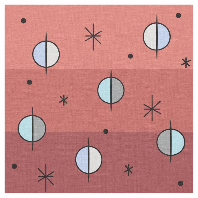 Retro Space Age Planets Stars Salmon Rosa Tyg (Närbild)