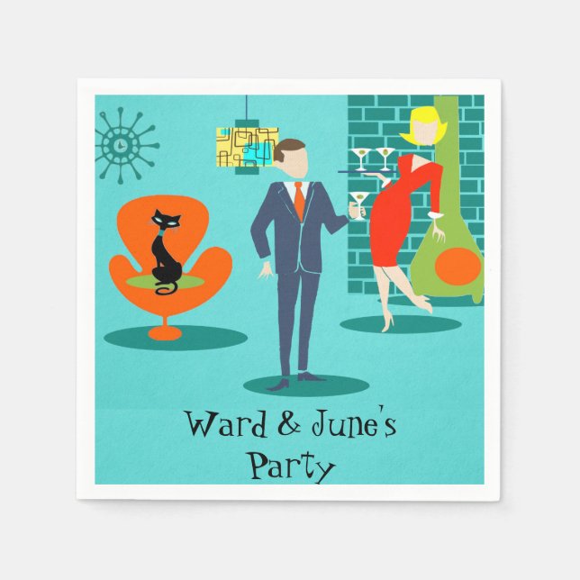 Retro Space Age Tecknad par Cocktail Napkins Pappersservett (Framsidan)