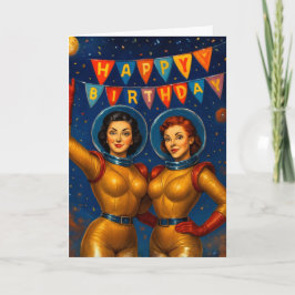Retro Space Babes Birthday Vintage Pin-Up  Kort