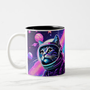 Retro Space Cat Mugg - Vaporwave Galaxy Kattunge K