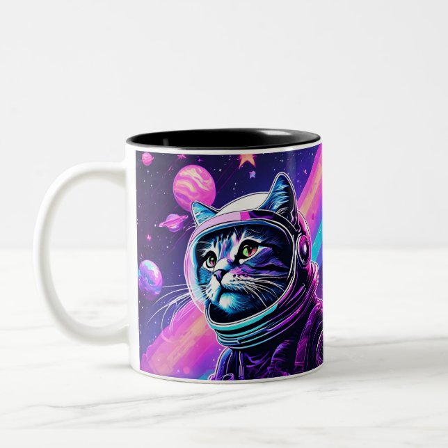 Retro Space Cat Mugg - Vaporwave Galaxy Kattunge K (Vänster)