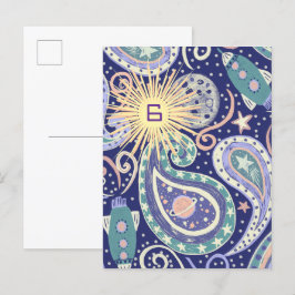 Retro Space Galaxy Birthday Card Inbjudan Vykort