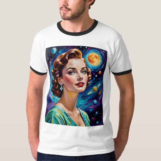 Retro Space Goddess Galaxy Art Shirt T Shirt (Framsida)