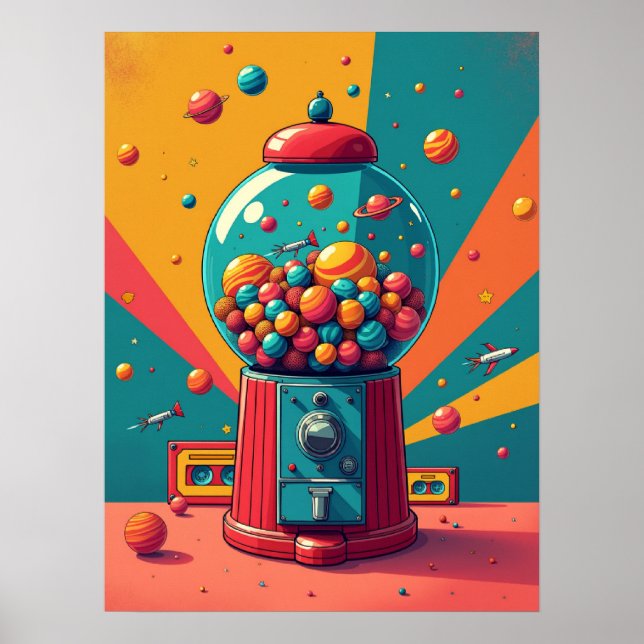 Retro Space Gumball Maskin : Pop Art Poster (Framsidan)