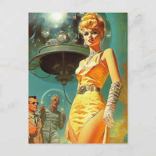 Retro Space-kvinna Vykort