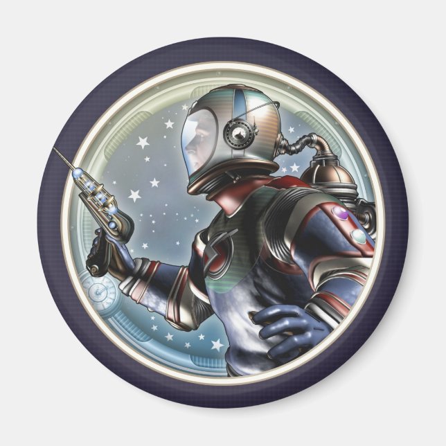 Retro Space Man Round Magnet (Framsidan)