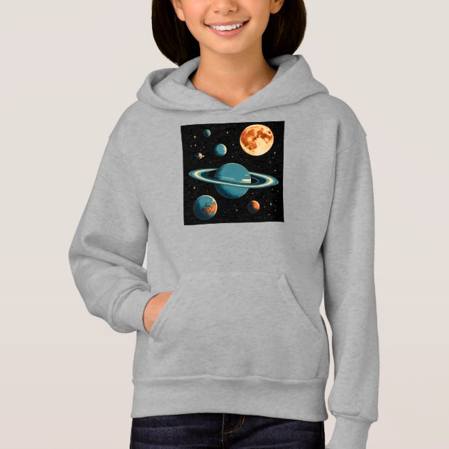Retro Space Planets & Måne Wall Art - mitten av år T Shirt (Framsida)