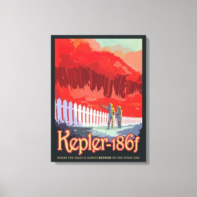 Retro Space Poster av Kepler-186f. Canvastryck (Framsida)