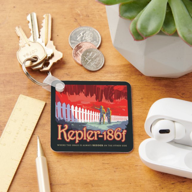 Retro Space Poster av Kepler-186f. Nyckelring (Skrivbord)