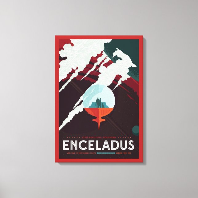 Retro Space Poster-Cassini Uppdrag till mättnad Canvastryck (Framsida)