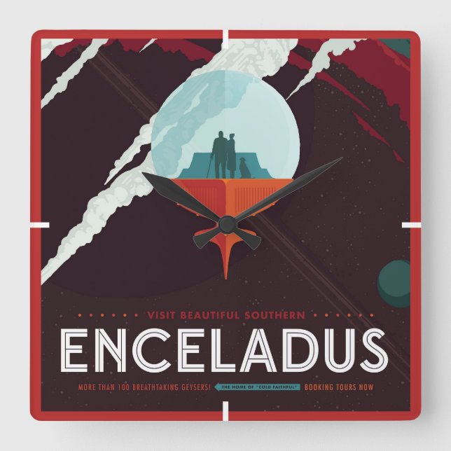 Retro Space Poster-Cassini Uppdrag till mättnad Fyrkantig Klocka (Framsida)