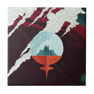 Retro Space Poster-Cassini Uppdrag till mättnad Kakelplatta