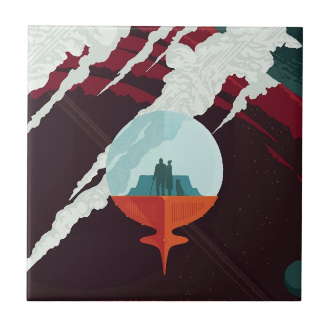 Retro Space Poster-Cassini Uppdrag till mättnad Kakelplatta (Framsidan)