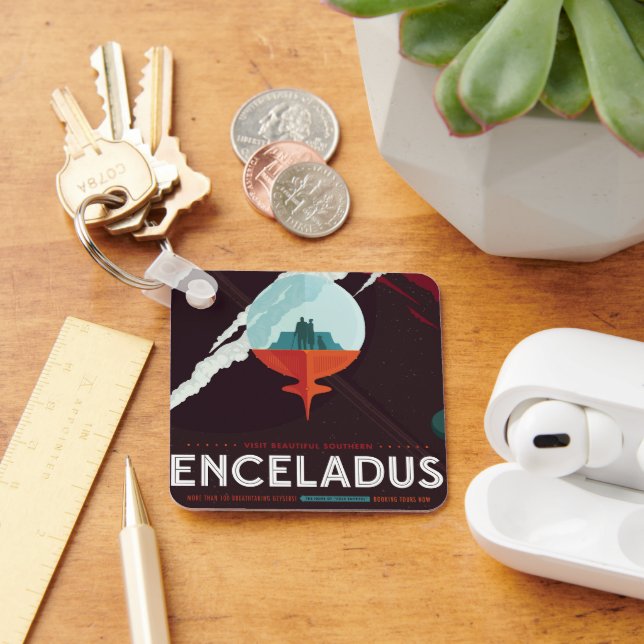 Retro Space Poster-Cassini Uppdrag till mättnad Nyckelring (Skrivbord)