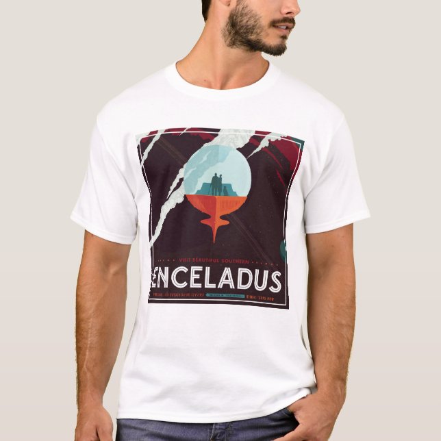 Retro Space Poster-Cassini Uppdrag till mättnad T Shirt (Framsida)