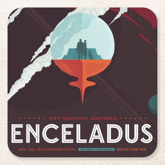 Retro Space Poster-Cassini Uppdrag till mättnad Underlägg Papper Kvadrat (Framsidan)