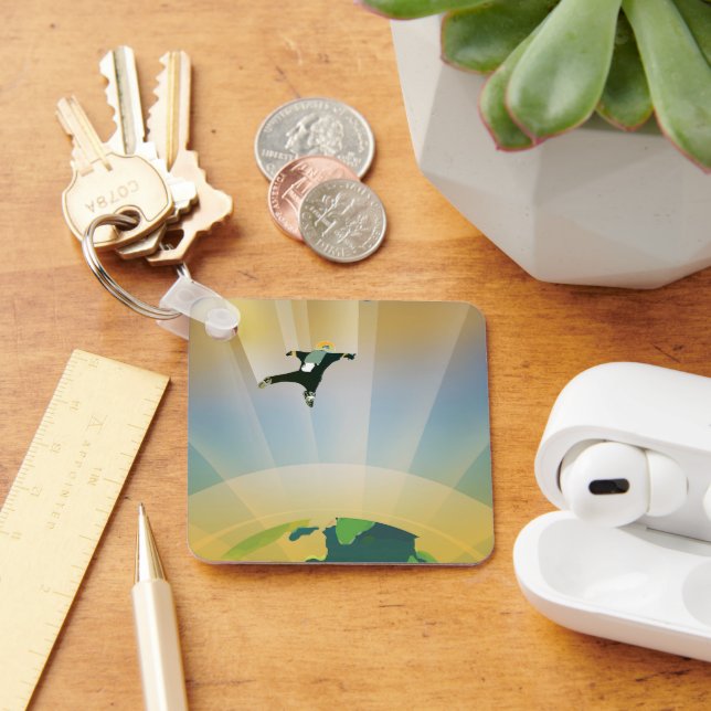 Retro Space Poster en Toppens grovhet Nyckelring (Skrivbord)