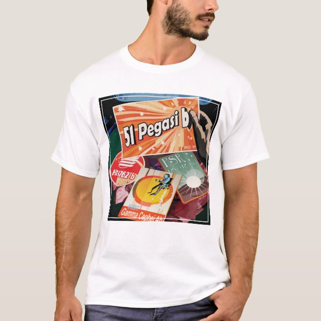 Retro Space Poster-Exoplanet Discovery 51 Pegasi B T Shirt (Framsida)
