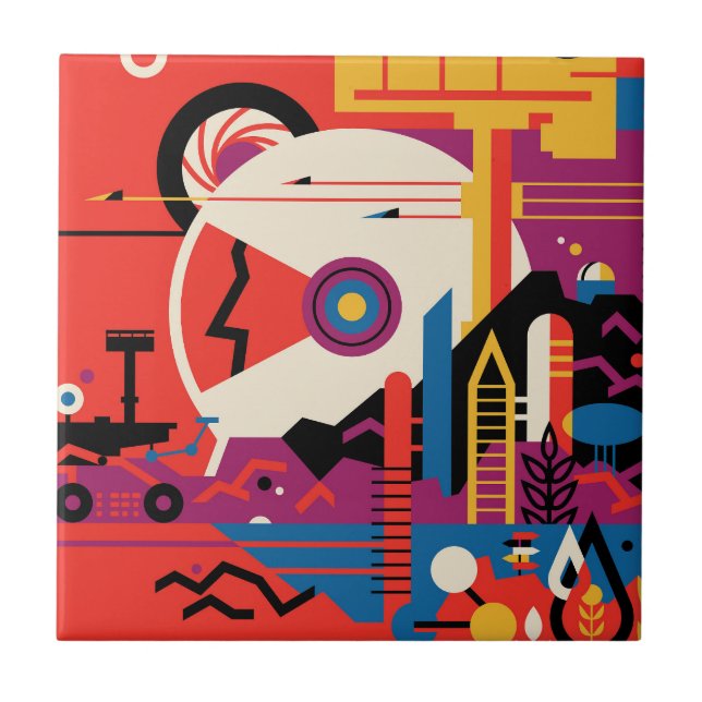 Retro Space Poster - Mars Exploration Program. Kakelplatta (Framsidan)