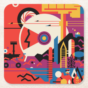 Retro Space Poster - Mars Exploration Program. Underlägg Papper Kvadrat